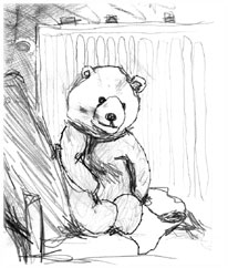Valium the bear, radiator with tea lights.