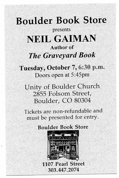 Neil Gaiman reading ticket